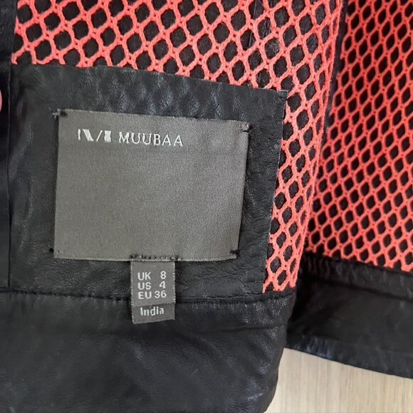 MUUBAA 100% Lamb Leather Black Moto Zip Up Jacket US Size 4 EU 36 - Picture 9 of 13